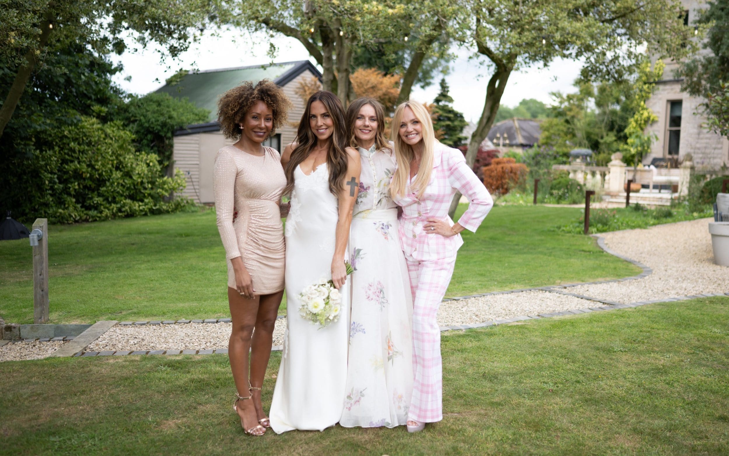 Melanie Brown, Geri Halliwell and Emma Bunton joined Mel C's wedding celebrations in Cumbria