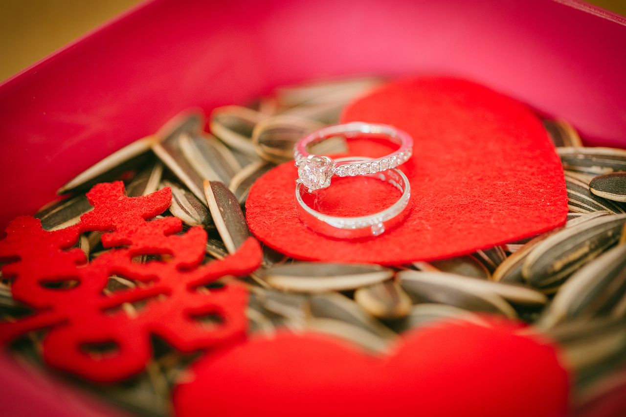 Stock image of wedding rings at Chinese wedding