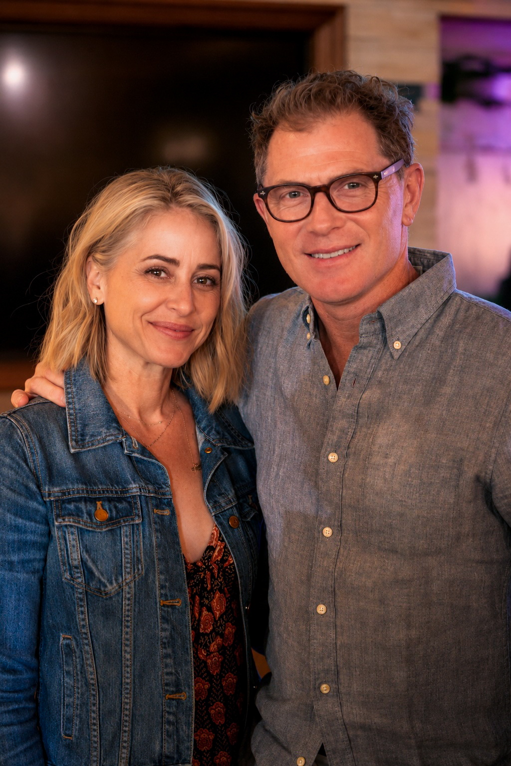 Bobby Flay and Brooke Williamson smiling.