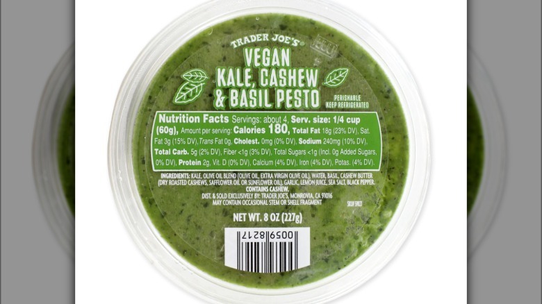 Trader Joe's vegan pesto on a white background