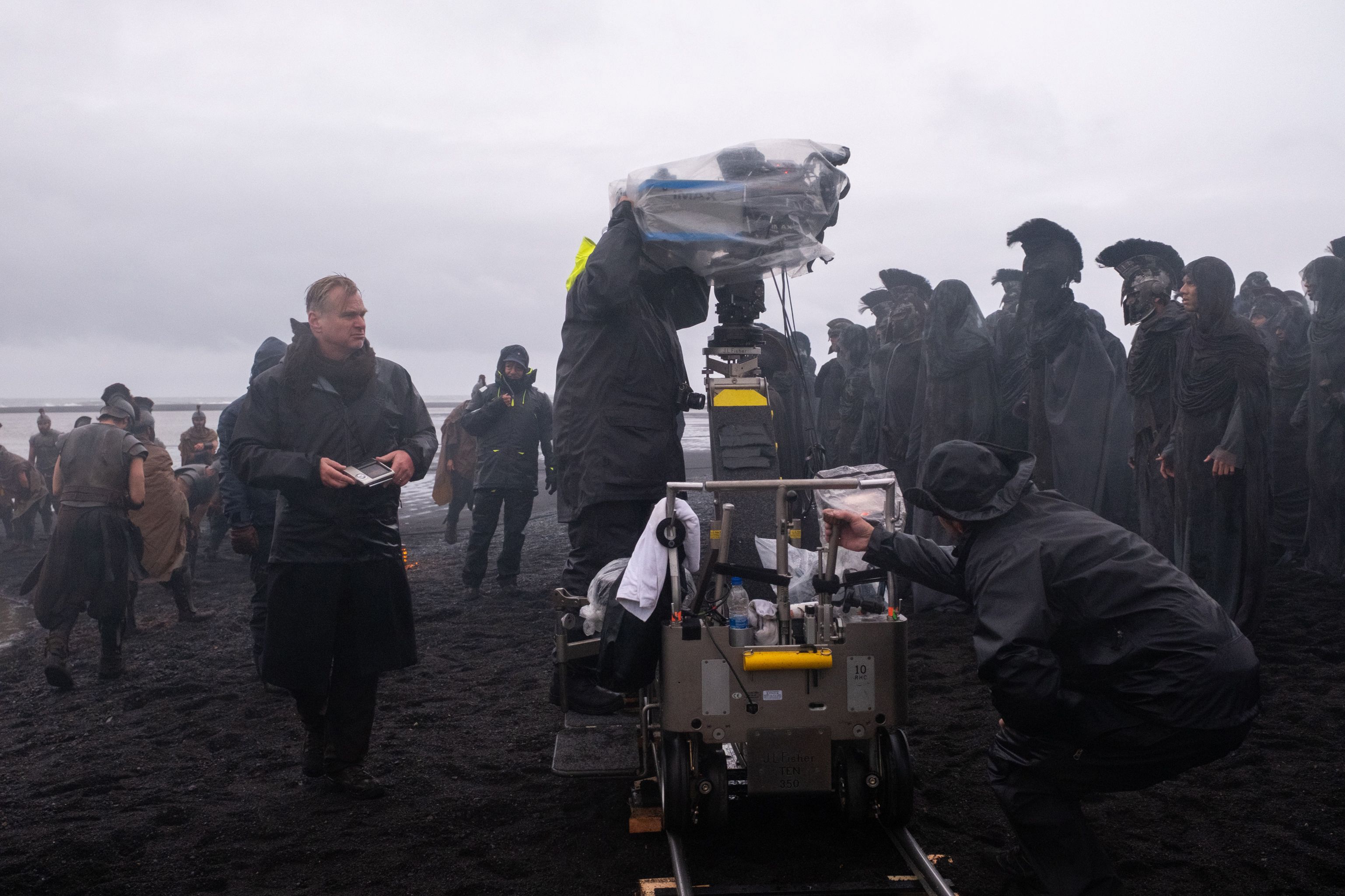 Filming in sideways rain in Iceland.