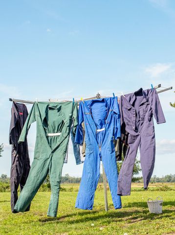 Coveralls hang-drying outside
