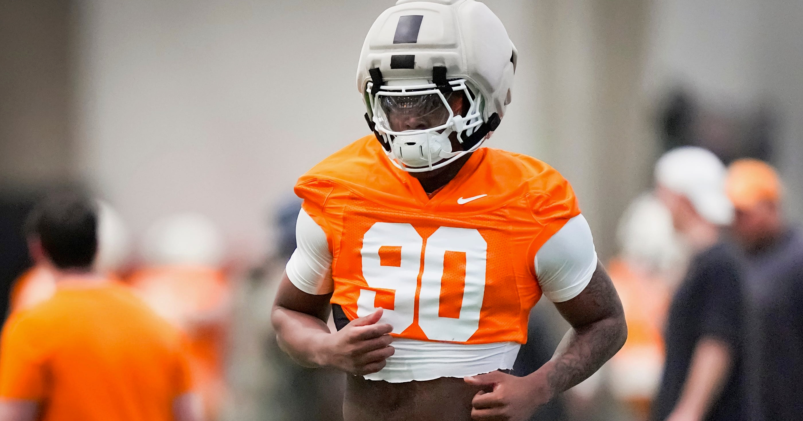 Tennessee defensive lineman Chaz Coleman (90) during the Vols' first spring football practice in Knoxville on March 16, 2026.