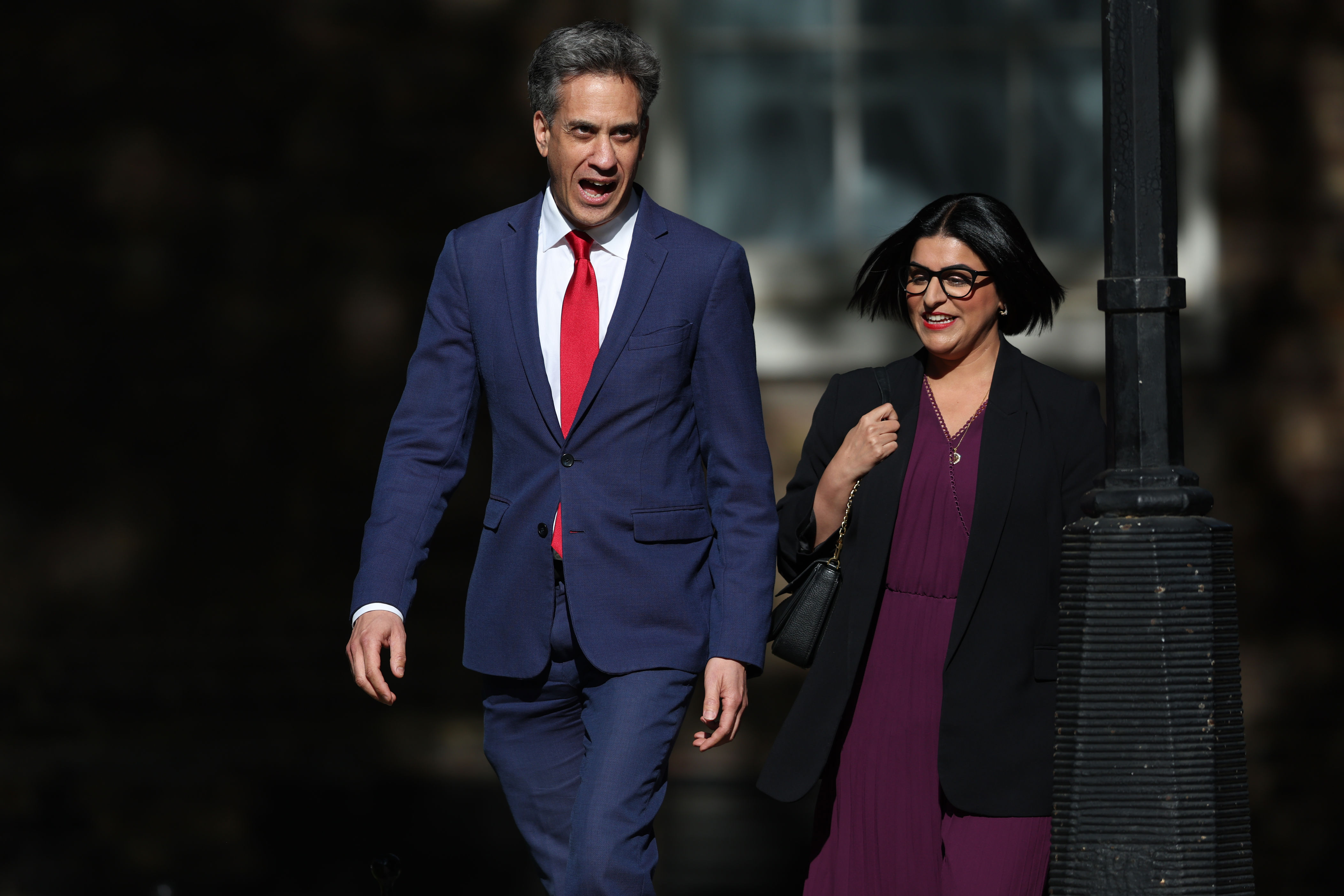 Edward Miliband and Shabana Mahmood arrive in Downing Street on July 20 (Getty)