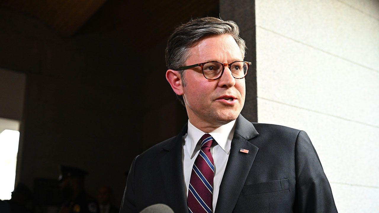 House Speaker Mike Johnson, Republican of Louisiana, speaks to members of the media after a meeting with House Republicans at the U.S. Capitol in Washington, D.C. on July 15, 2026.