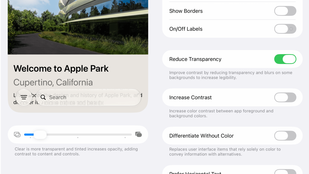 Liquid Glass transparency features