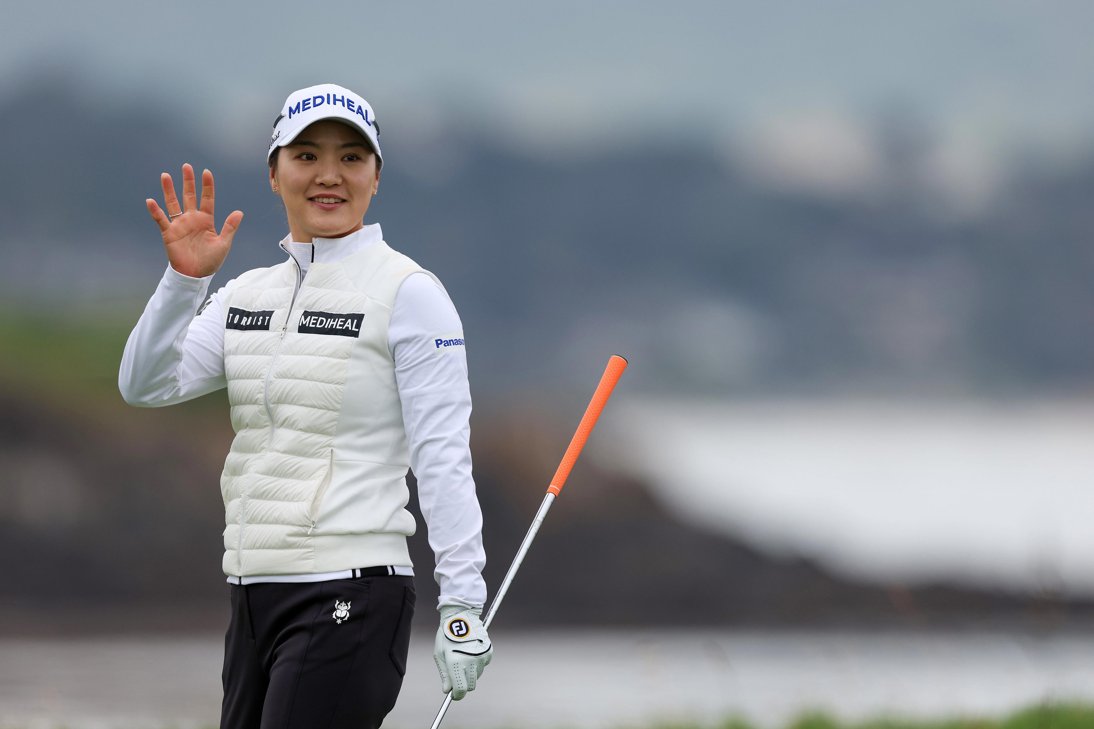 So Yeon Ryu of South Korea waves on the 17th green prior to the 78th U.S. Women's Open at Pebble Beach Golf Links on July 05, 2023 in Pebble Beach, California.