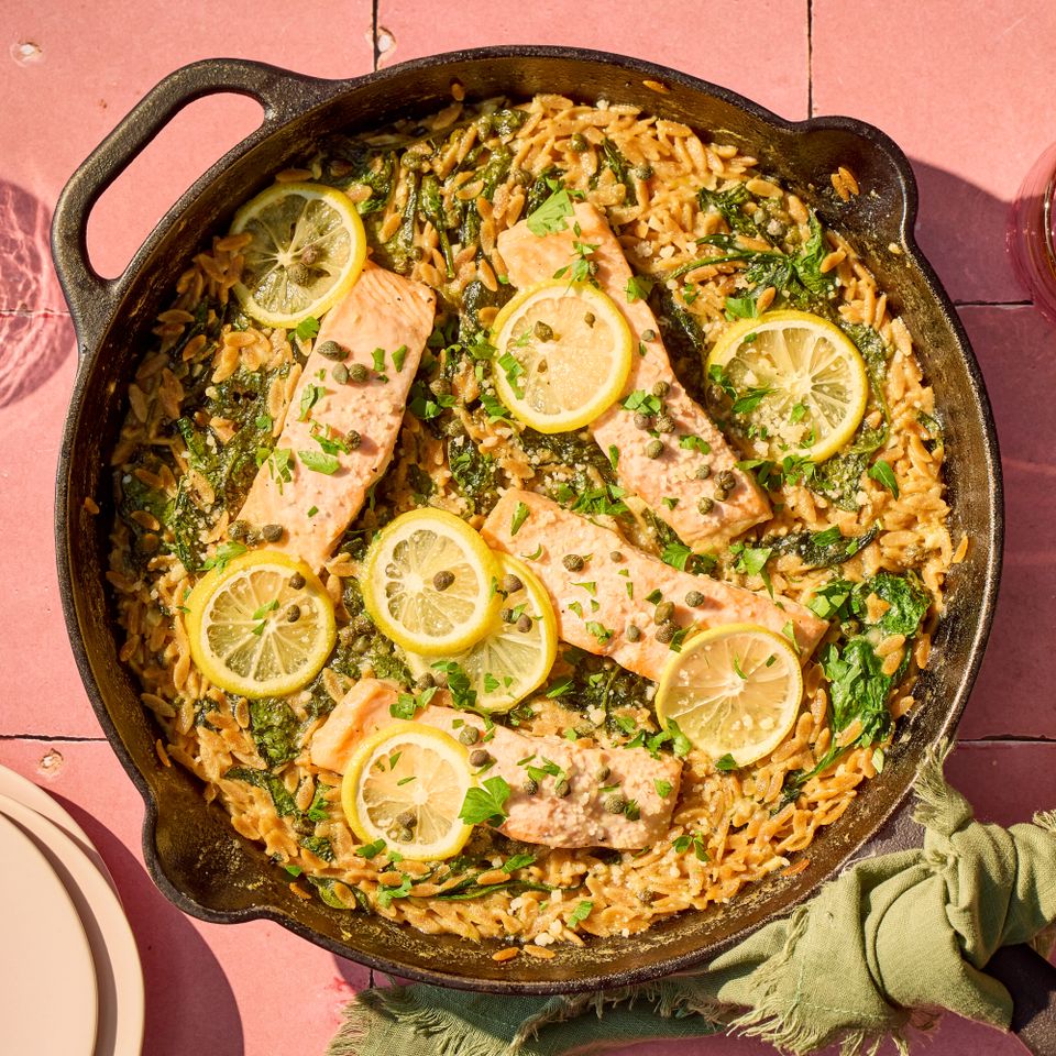 A recipe image of Salmon Piccata Casserole.