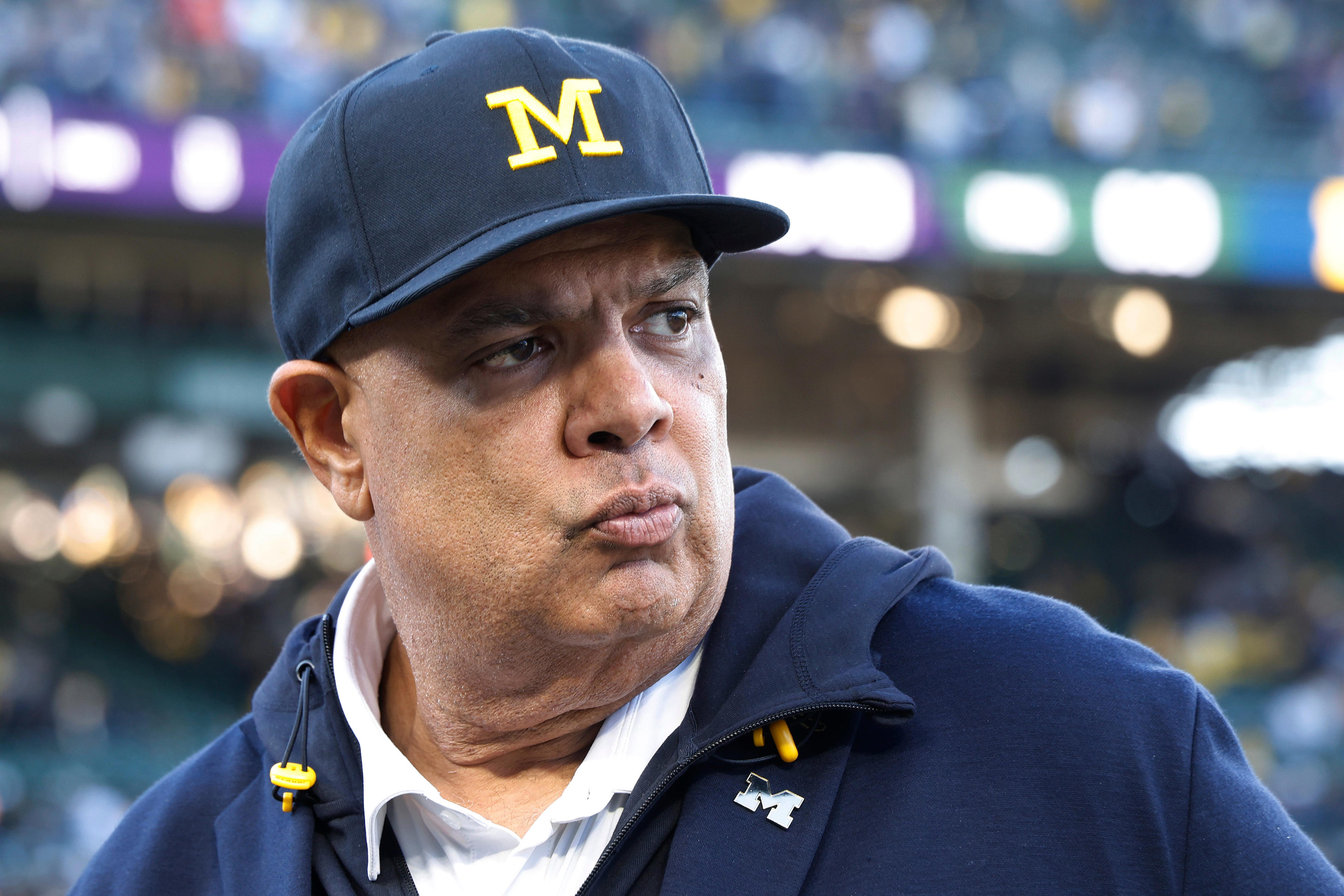 Athletic Director Warde Manuel of the Michigan Wolverines looks on after the game against the Northwestern Wildcats at Wrigley Field on November 15, 2025 in Chicago, Illinois.