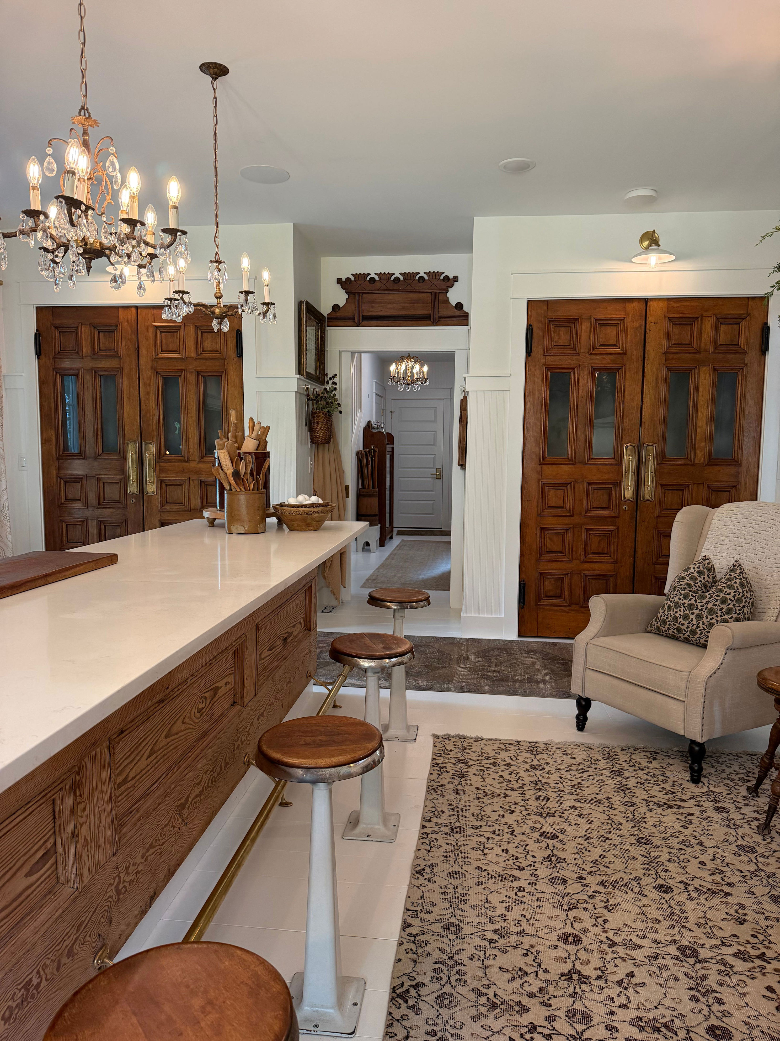 The couple integrated recycled doors in the home to give it a lived-in patina.