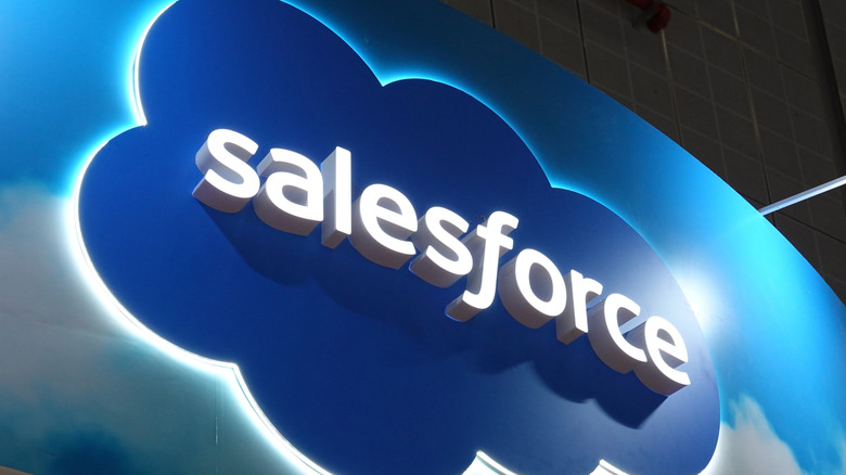 A shot of a three-dimensional Salesforce logo from below