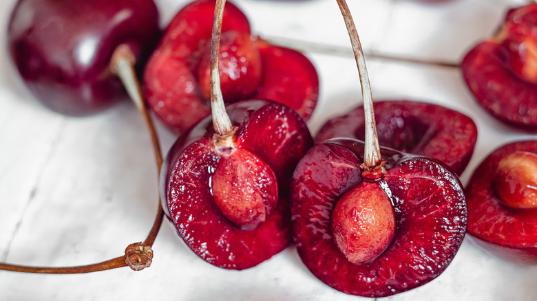 cherries sliced in half