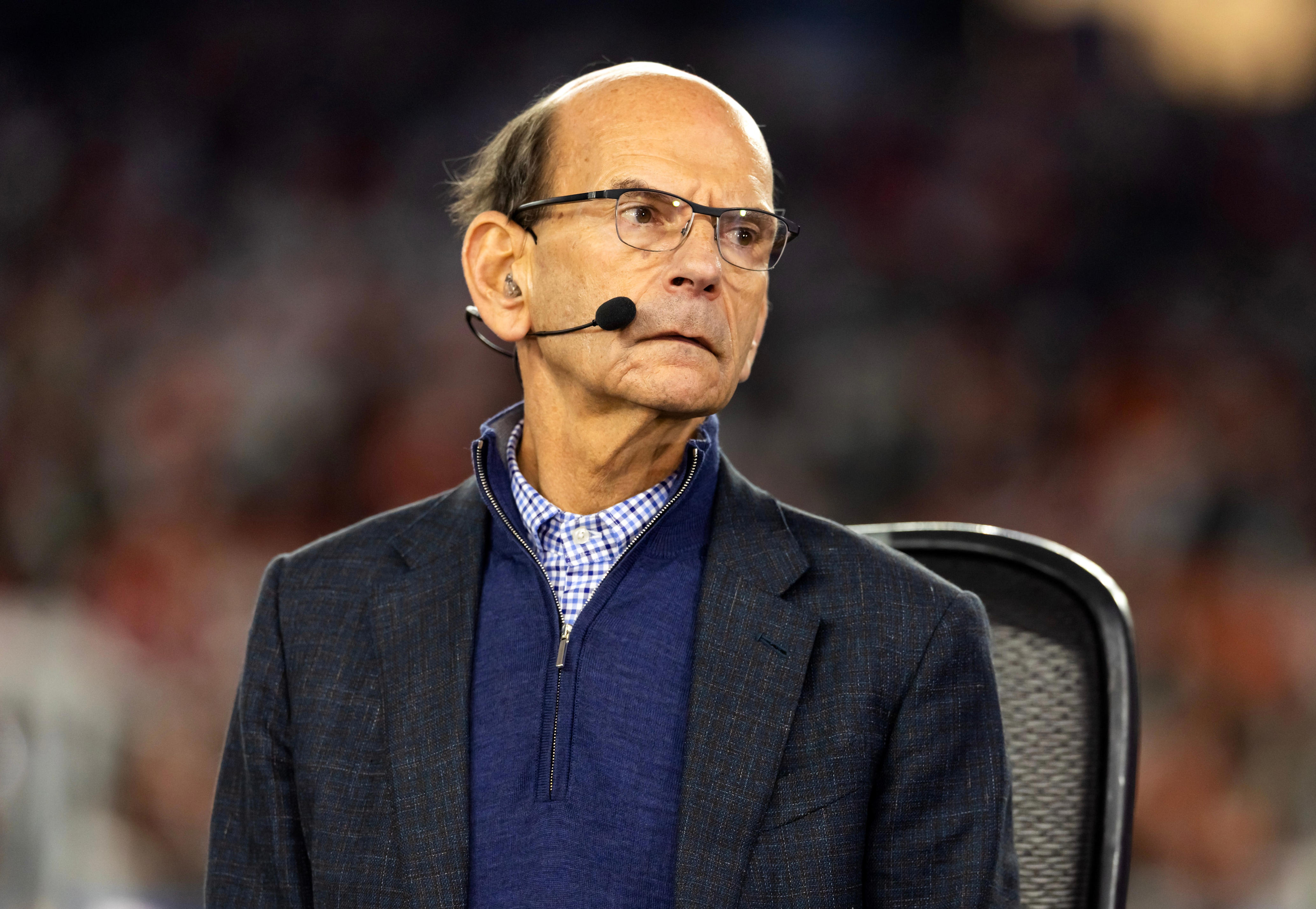 Jan 8, 2026; Glendale, AZ, USA; Paul Finebaum in attendance of the Mississippi Rebels against the Miami Hurricanes in the 2026 Fiesta Bowl and semifinal game of the College Football Playoff at State Farm Stadium. Mandatory Credit: Mark J. Rebilas-Imagn Images