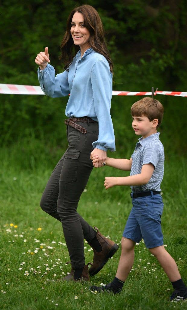 Kate with Prince Louis wearing the brand's chambray blouse