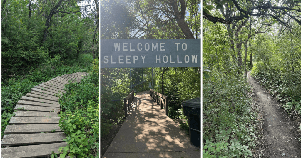 This scenic hiking trail in Bismarck, North Dakota features a rugged, dirt path through the forest. It's named Sleepy Hollow but it's not scary.