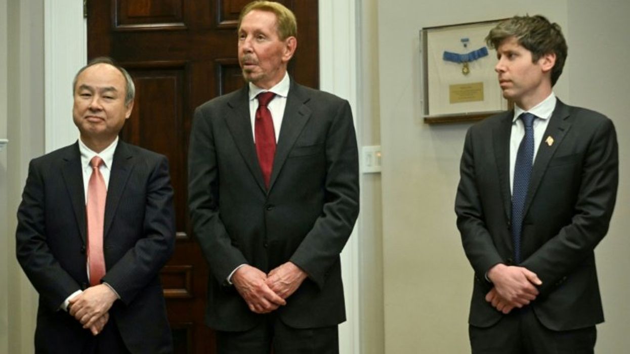 On Donald Trump's first full day in office, Oracle founder Larry Ellison made an unexpected White House appearance alongside OpenAI's Sam Altman and SoftBank boss Masayoshi Son. (AFP)