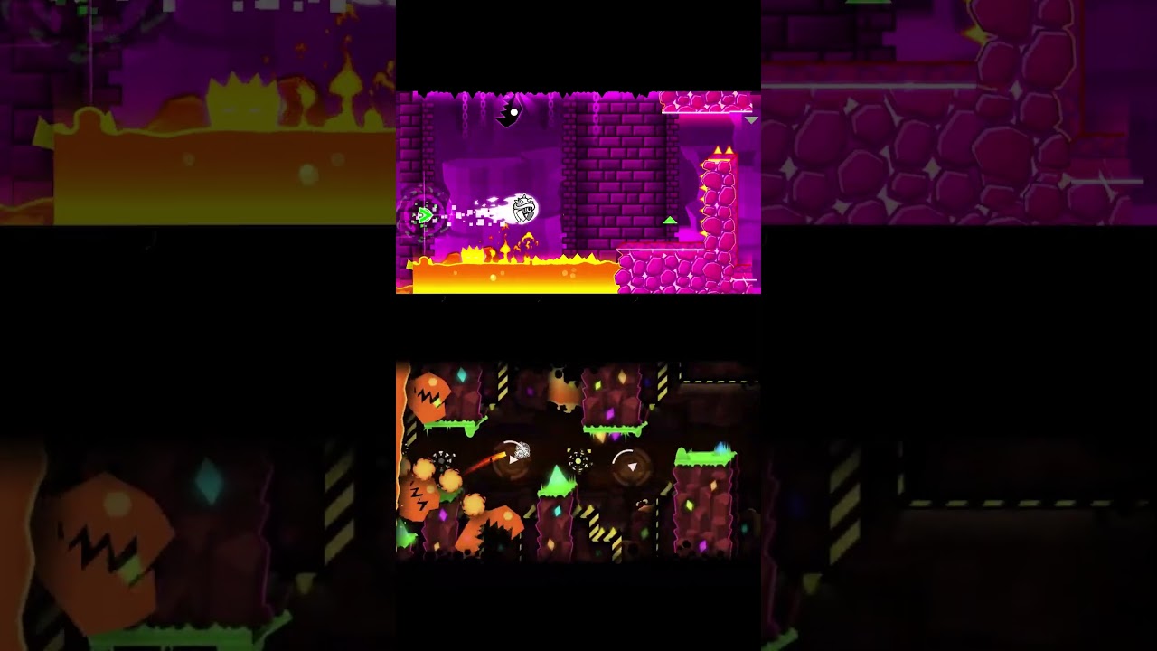 Geometry Dash split-screen: Original vs re-themed level showdown!