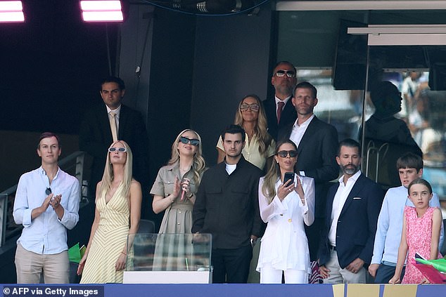 The World Cup final was certainly a family affair for the Trumps, with Kushner, Ivanka, Tiffany, Michael Boulos, Bettina, Don Jr, Lara and Eric all sitting together
