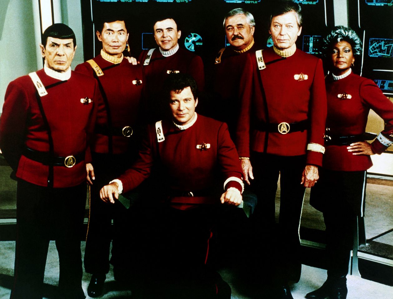 Cast of the original Star Trek series in uniform including Leonard Nimoy William Shatner and Nichelle Nichols
