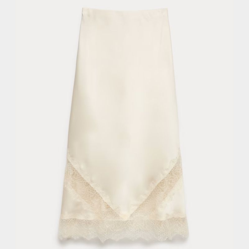 M&S, satin and lace maxi slip skirt
