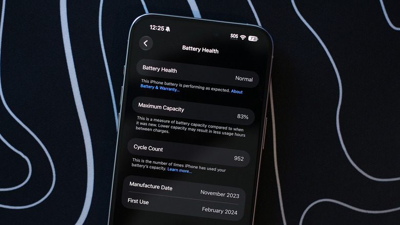 Battery Health information on an iPhone
