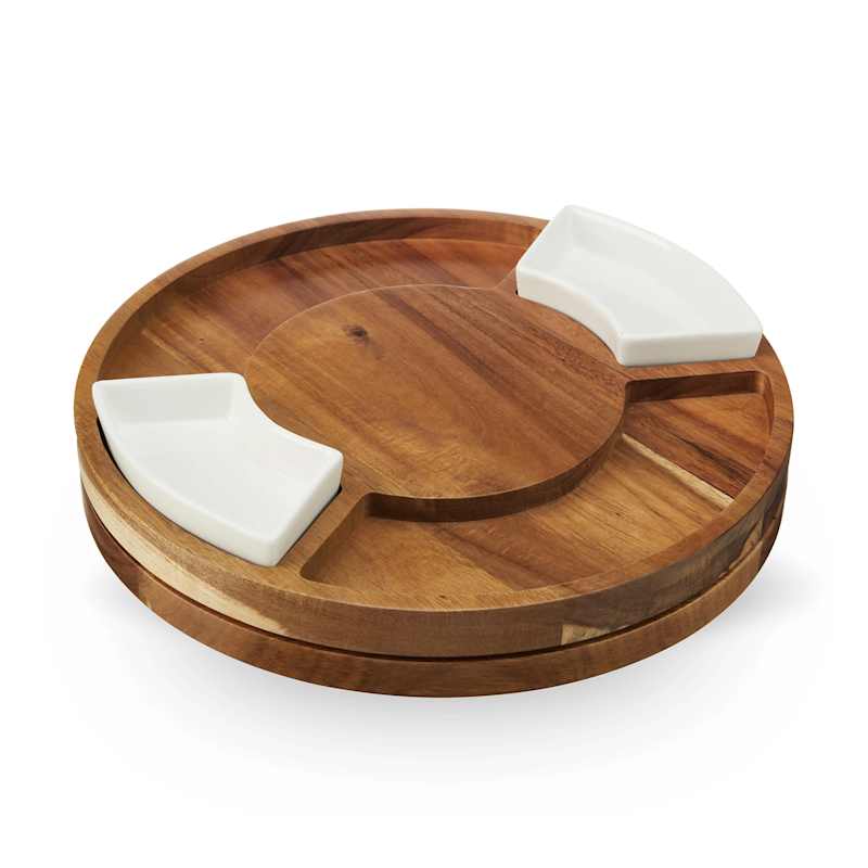 TWINE Acacia Wood Rotating Charcuterie Board with Ceramic Dishes