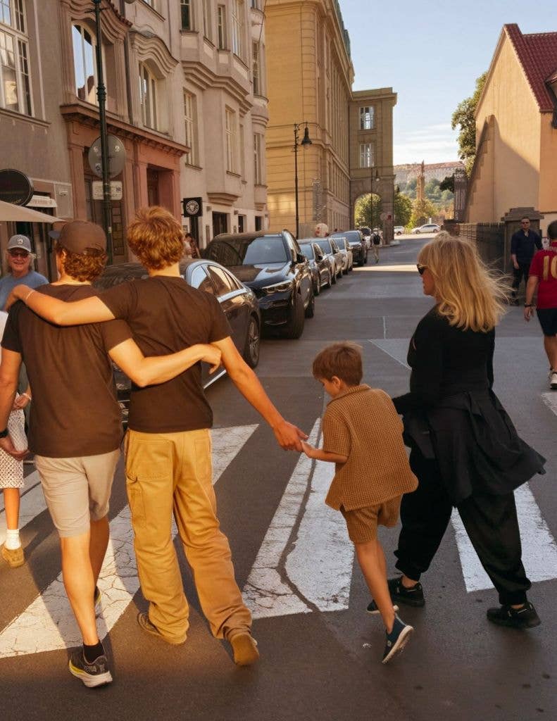 Goldie with Buddy and older grandsons Bodhi and Wilder in Prague