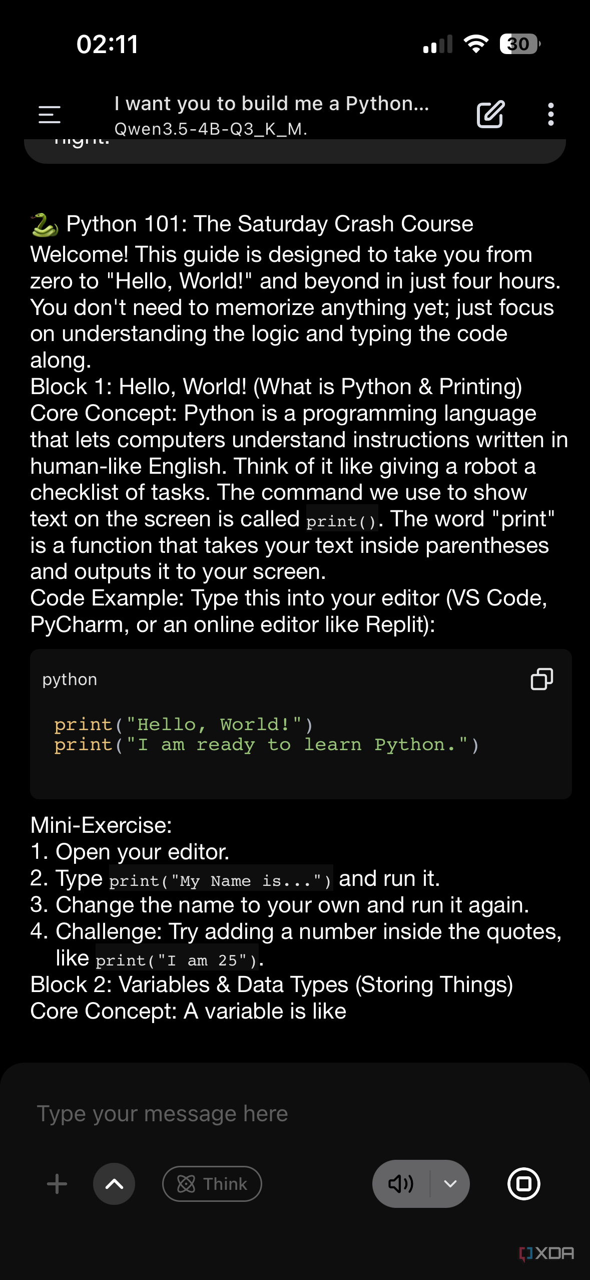 pythong course on mobile with qwen 3.5 4b