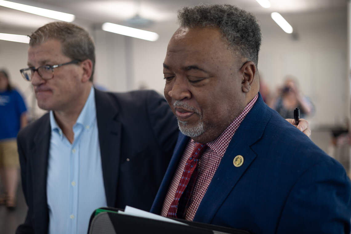 Rodney Jackson, the former executive director of financial accounting, budget, and benefits services at Fayette County Public Schools, after addressing the media at a news conference on Monday, July 20, 2026.