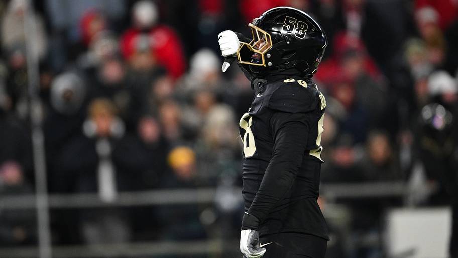 Purdue Boilermakers defensive end Breeon Ishmail (58) celebrates a sack.