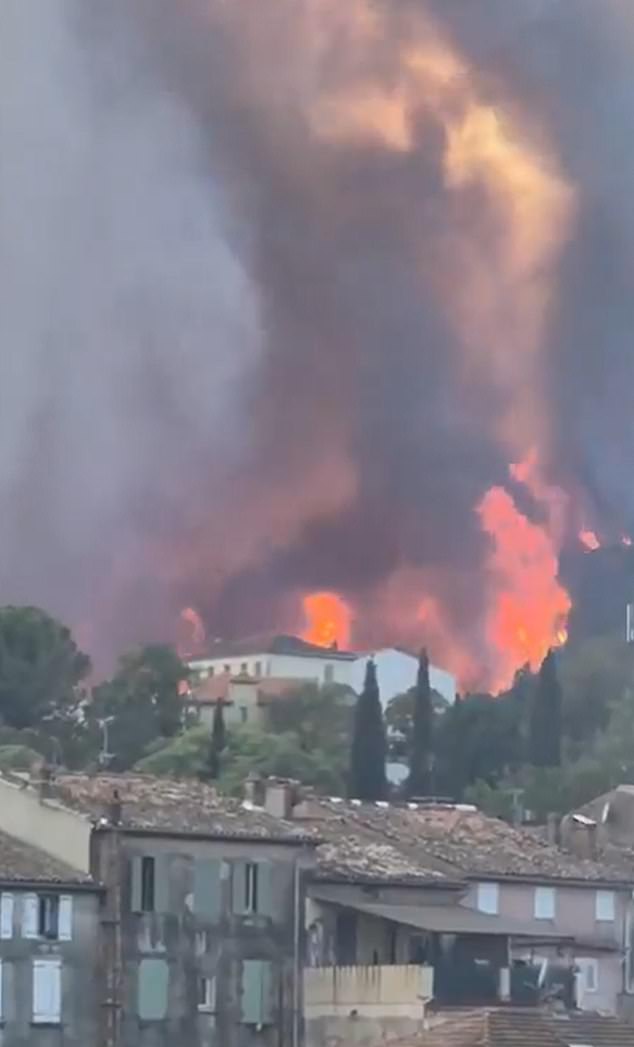 In France, the blaze began on the Mediterranean coast near Frejus on Sunday, threatening ​homes and forcing the evacuation of several ‌hamlets as strong winds and drought conditions fuelled its rapid spread