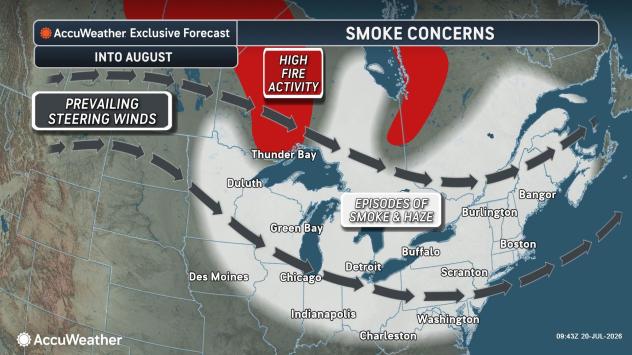 Canada wildfire smoke to be a periodic problem into August across Midwest, Northeast