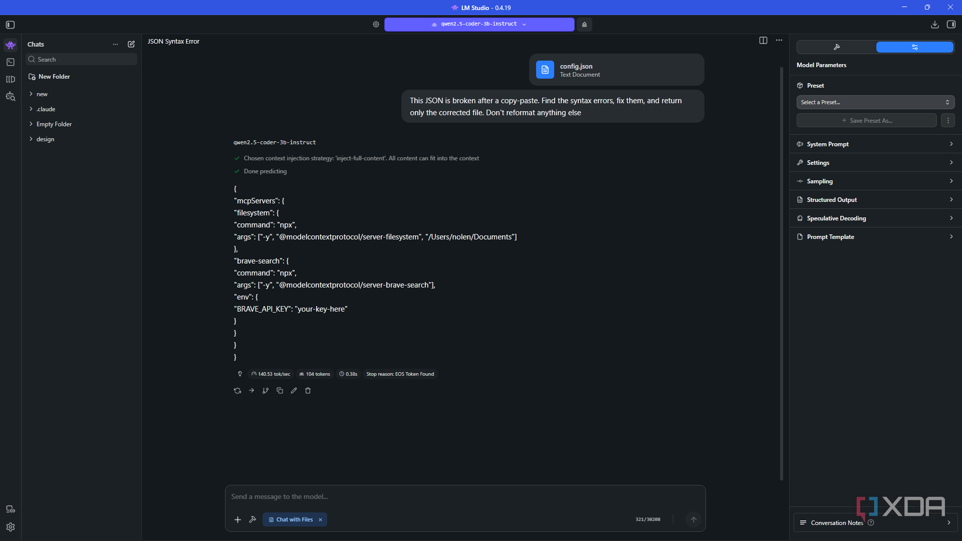 fixing broken json config with qwen 2.5 coder in LM Studio