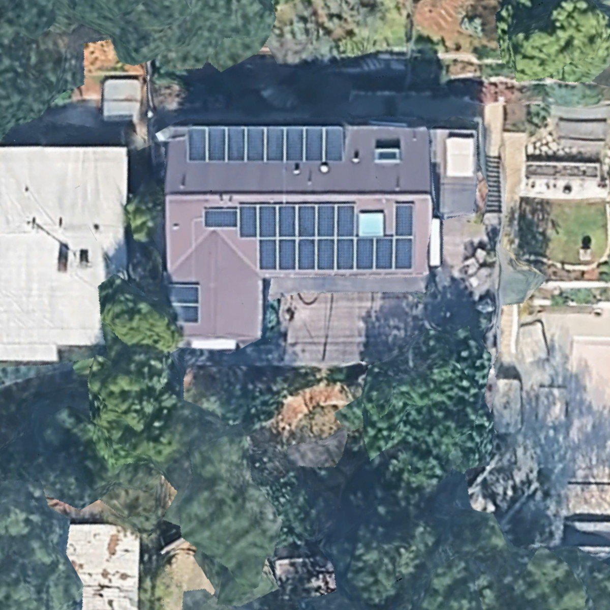 Alicia Silverstone's Los Angeles house, seen from above, with solar panels on the roof