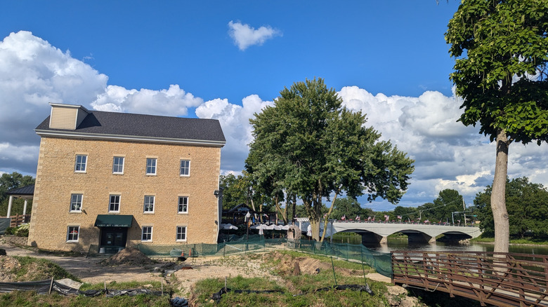 The historic stone mill at Gray's Mill Estate in Montgomery, Illinois
