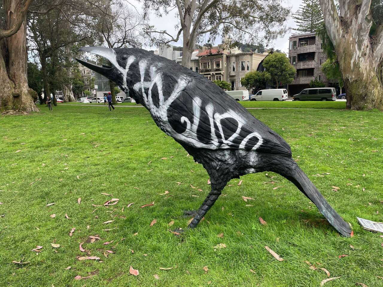 Popular giant crow sculptures defaced in SF.'s Panhandle
