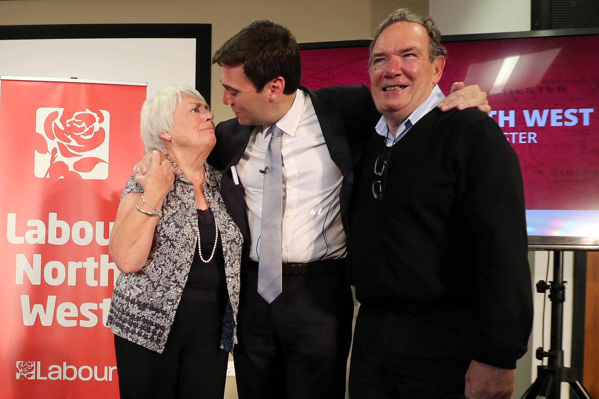 Andy Burnham’s dad, pictured here in 2016 along with his mum, has dementia – the new prime minister revealed that his father isn’t aware of his recent success due to his memory (PA)