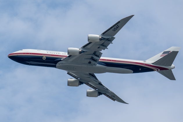 A Boeing 747-8 jetliner practices touch and go landings on June 22, 2026, in Joint Base Andrews, Maryland. The plane, which was a gift from the government of Qatar, is designated as the new Air Force One.