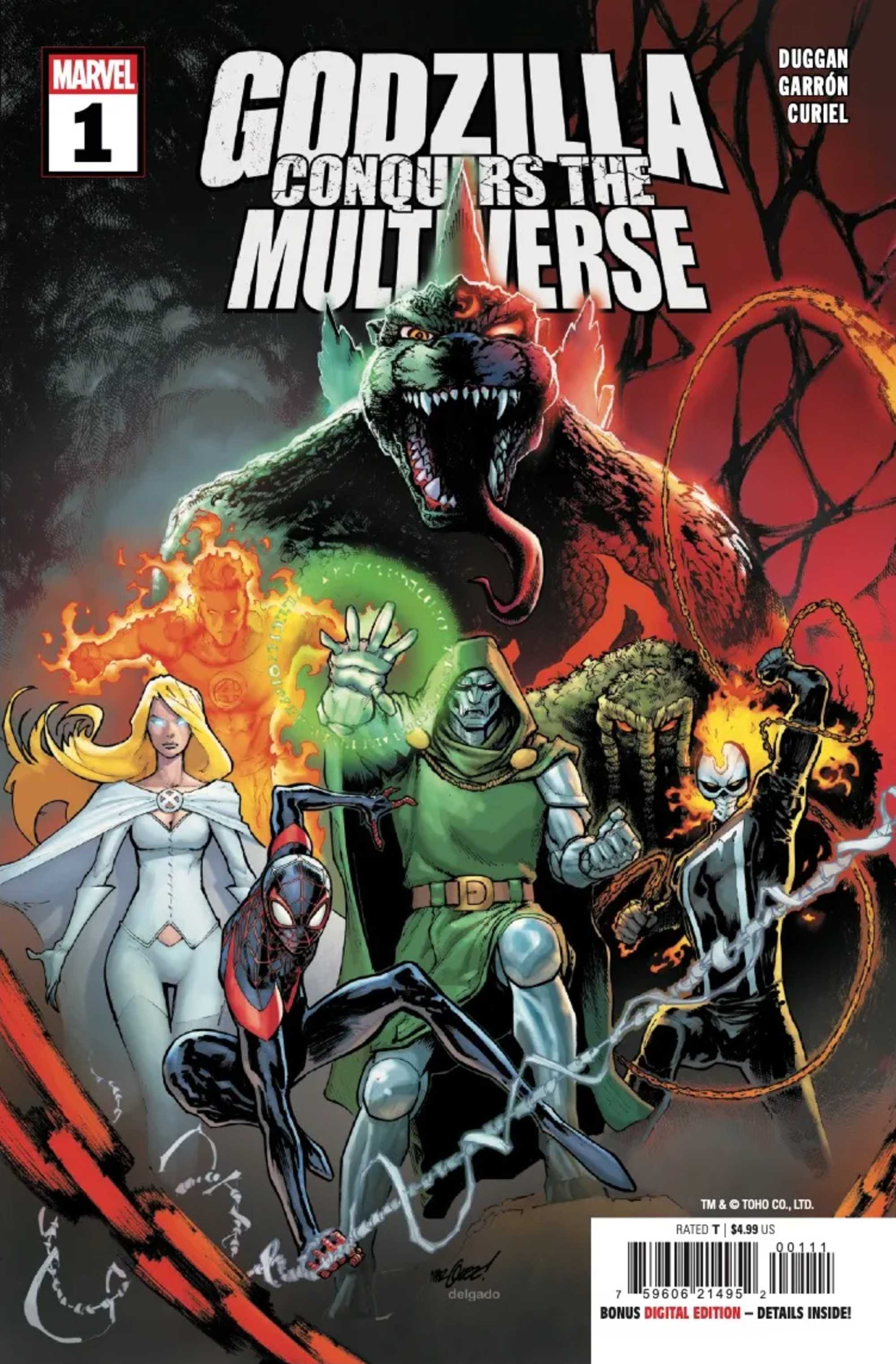 godzilla conquers the multiverse cover, showing doctor doom's avengers