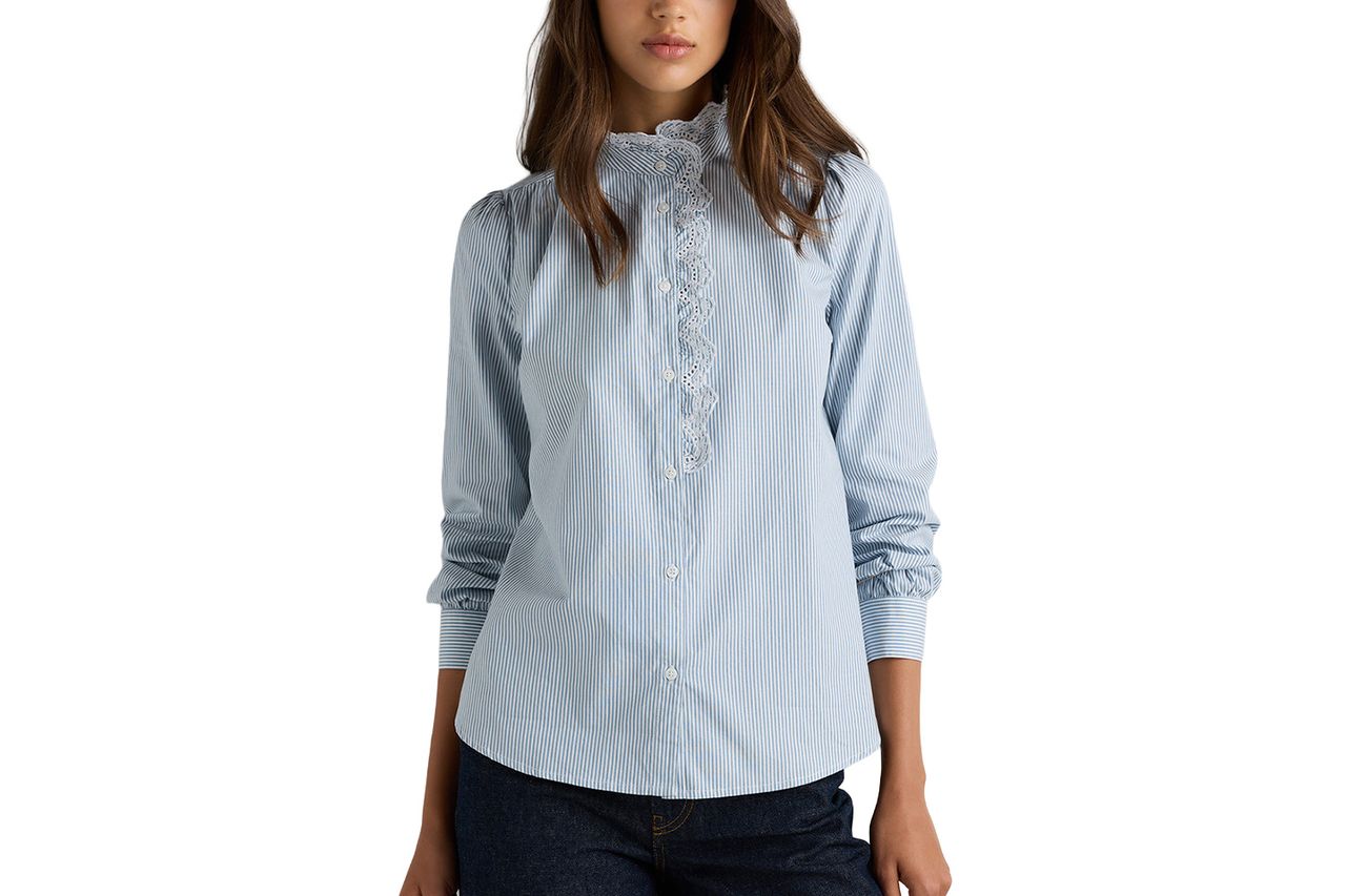 Quince 100% Organic Cotton Lace Ruffle Blouse