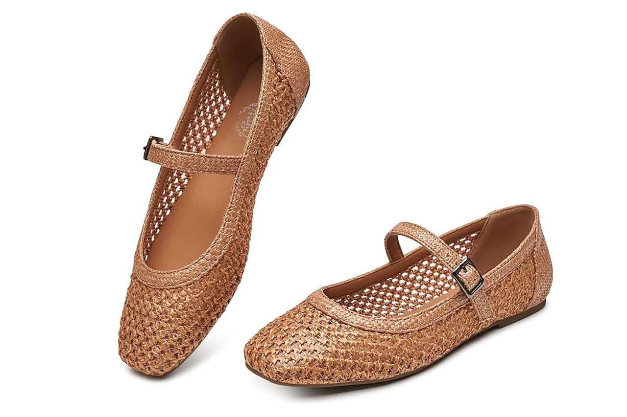 Trary Mary Jane Shoes Women Woven Flats for Women Dressy Ballet Flats Squared Toe Mary Jane Flats Shoes