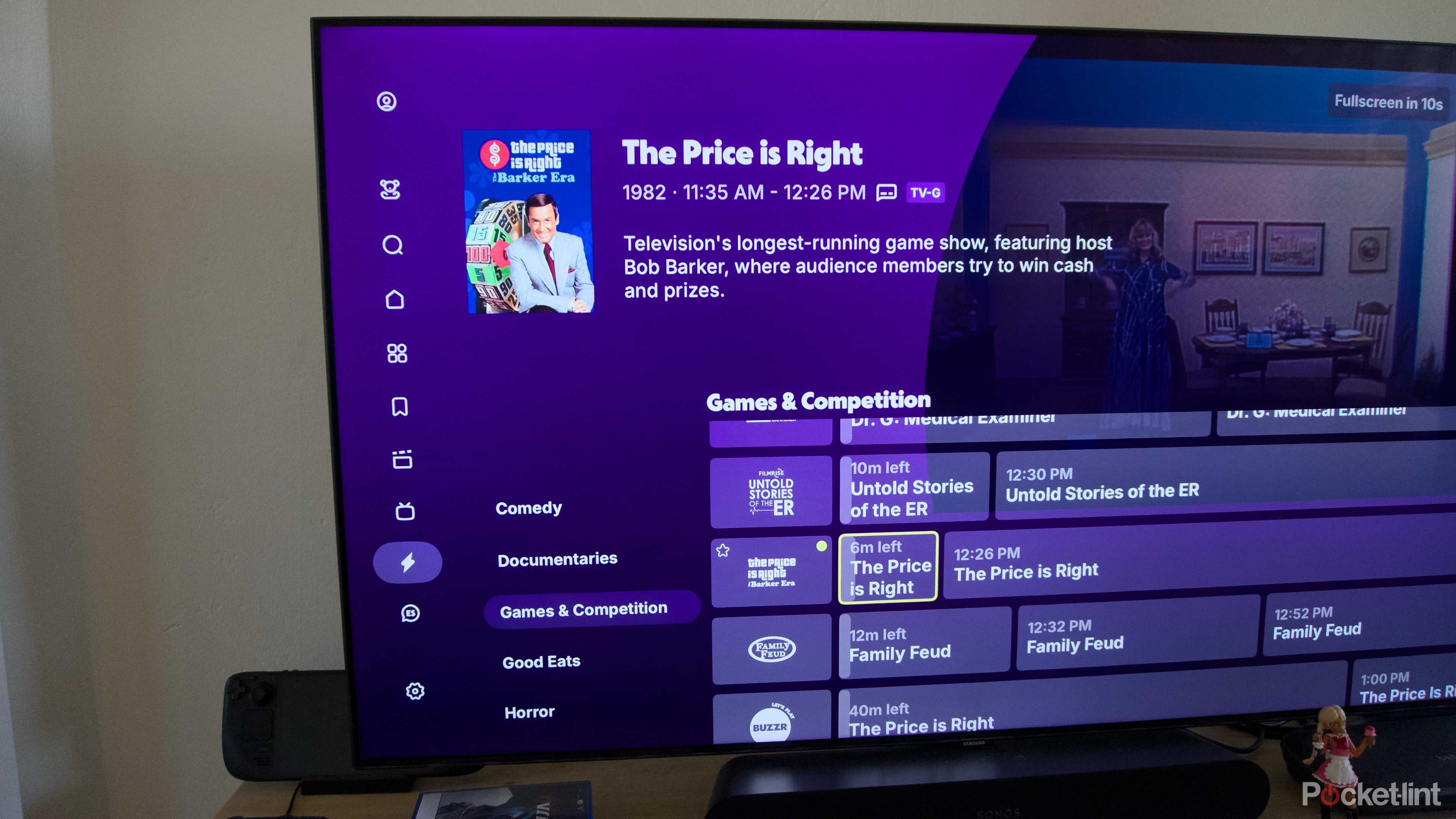 Channels in the Tubi app displayed on a Samsung TV.