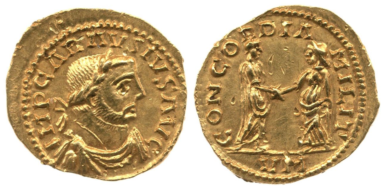 A gold coin minted by Carausius