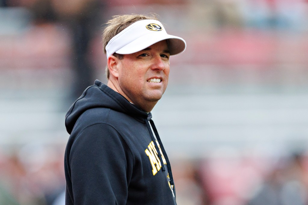 FAYETTEVILLE, ARKANSAS - NOVEMBER 29: Head Coach Eli Drinkwitz of the Missouri Tigers on the field before a game against the Arkansas Razorbacks at Donald W. Reynolds Razorback Stadium on November 29, 2025 in Fayetteville, Arkansas. The Tigers defeated the Razorbacks 31-17. (Photo by Wesley Hitt/Getty Images)