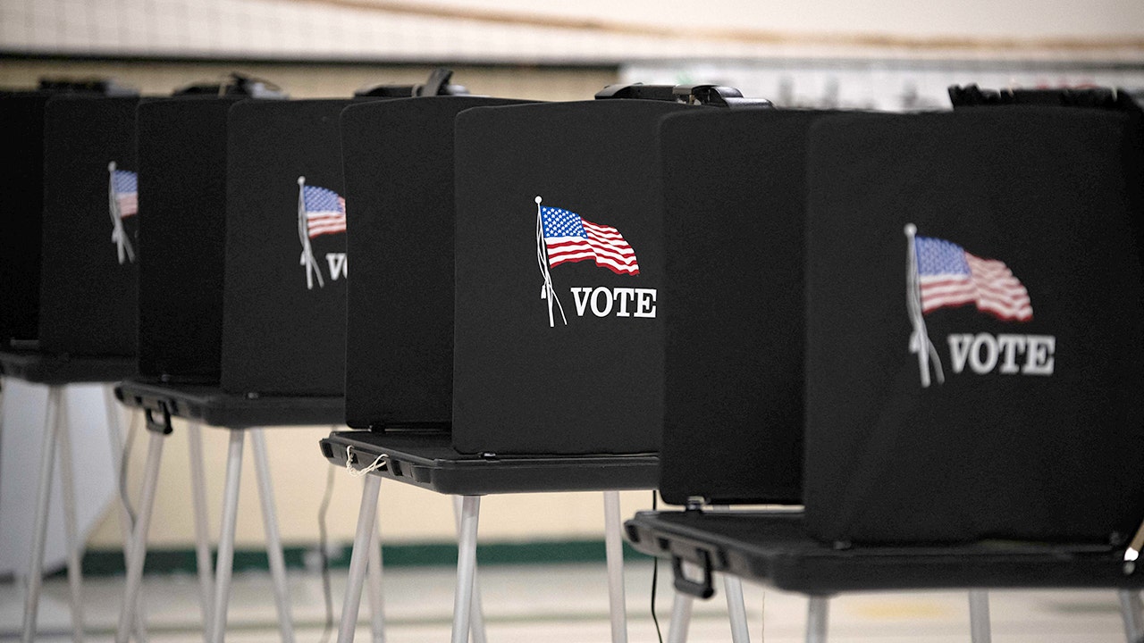 Voting booths are seen at Glass Elementary School's polling station in Eagle Pass, Texas, on November 8, 2022.