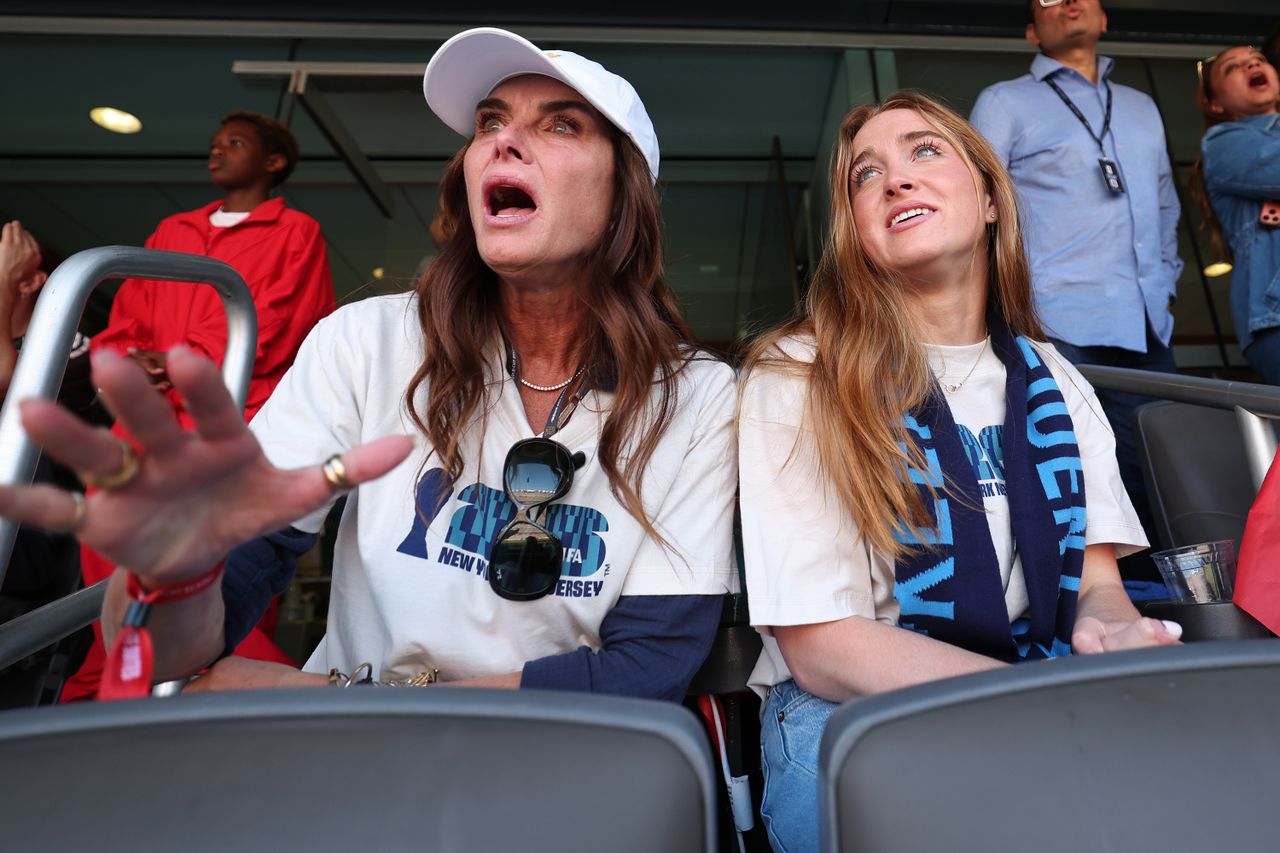 Unilever's Dove brand Hospitality guests Brook Shields and daughter Rowan during the FIFA World Cup 2026 Final match between Spain and Argentina at New York New Jersey Stadium on July 19, 2026 in East Rutherford, New Jersey