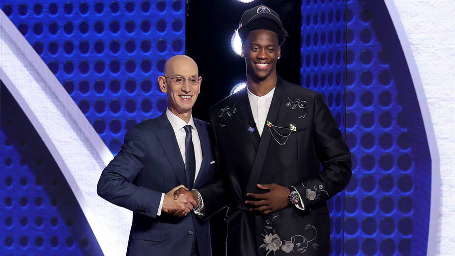 Washington Wizards Guard AJ Dybantsa and NBA Commissioner Adam Silver