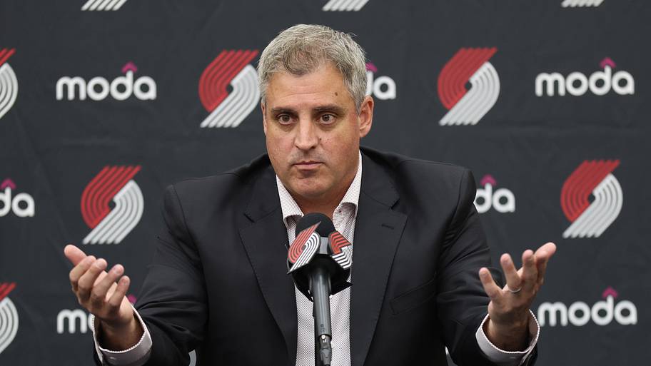 Portland Trail Blazers head coach Micah Nori answers questions from the press conference