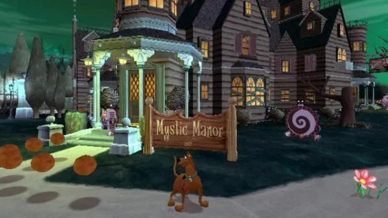Scooby-Doo stands in front of Mystic Manor in "Scooby-Doo! Night of 100 Frights" (2002)