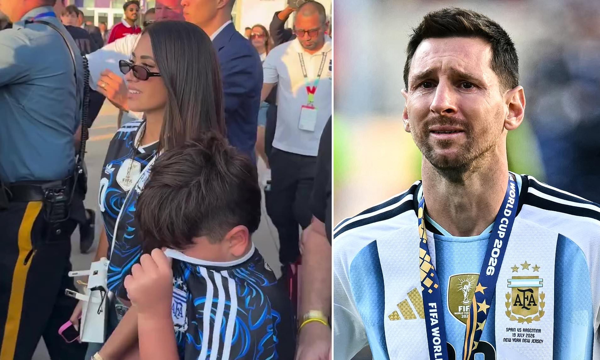 Lionel Messi's distraught wife is escorted out of MetLife by security